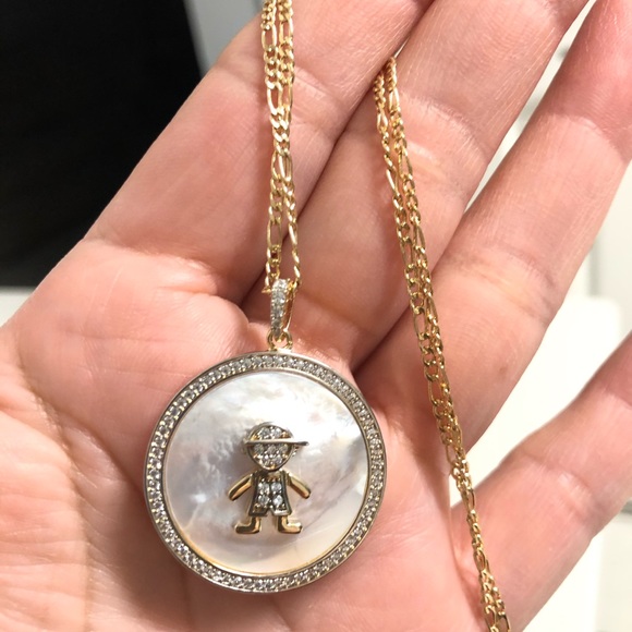 18k Gold Filled CZ Girl & Boy Necklace - Picture 3 of 9